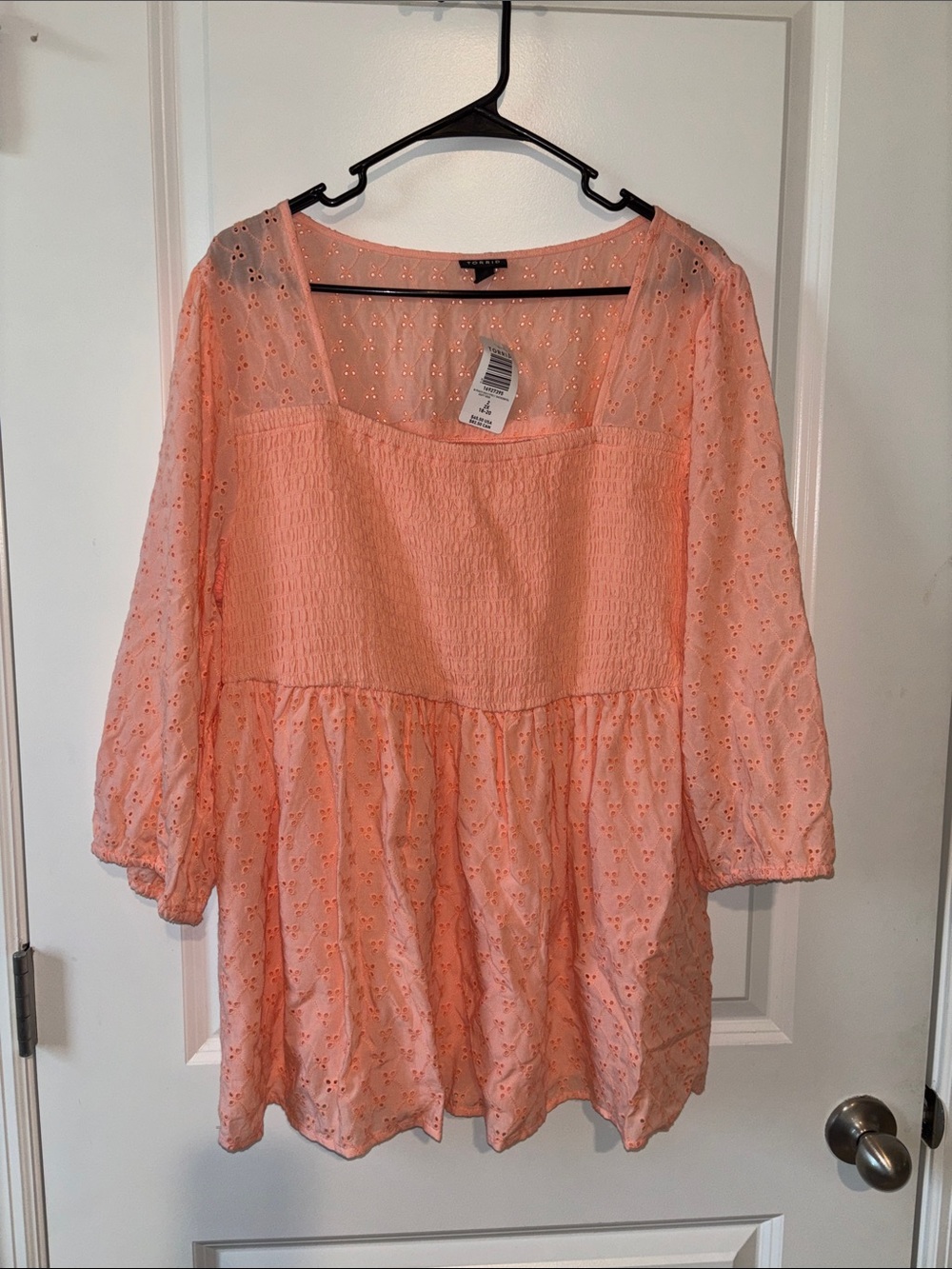 torrid Coral Eyelet Smocked Tunic